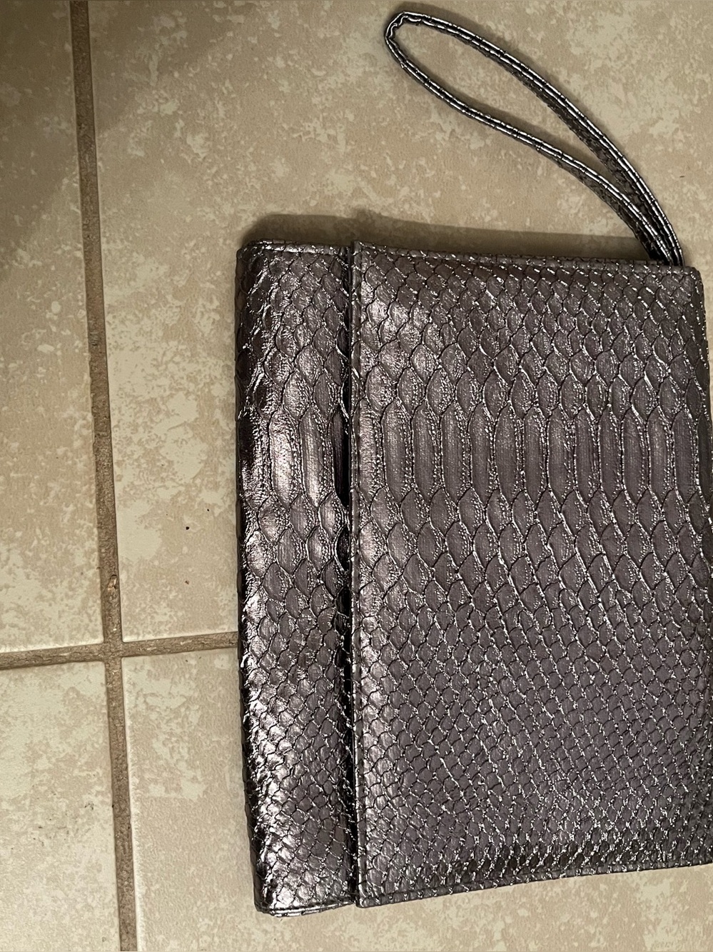 Neiman Marcus Metallic Silver Textured Wristlet Clutch